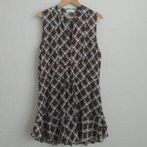 A.L.C. 100% silk sleeveless drawstring waist dress size 10 ivory black